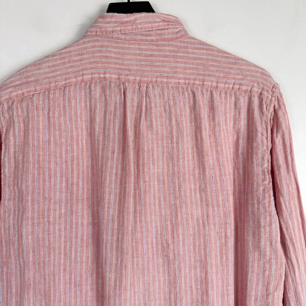 J.Crew Baird McNutt Irish Linen Slim Button Down Shirt Red Stripe  - L